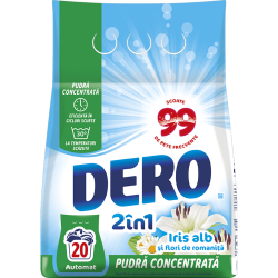 Dero 2in1 Detergent pudră automat Iris Alb, 20 spălări, 1.5 kg