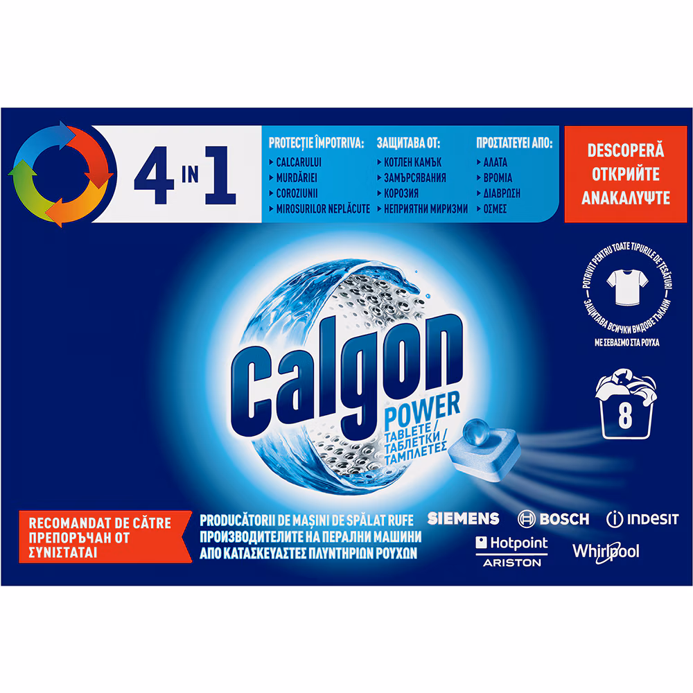 Calgon Tablete anticalcar pentru masina de spălat 4in1, 8 spălări